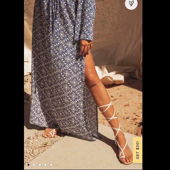 Lulus Shoes - Never worn. Lulus white lace-up flat sandals.